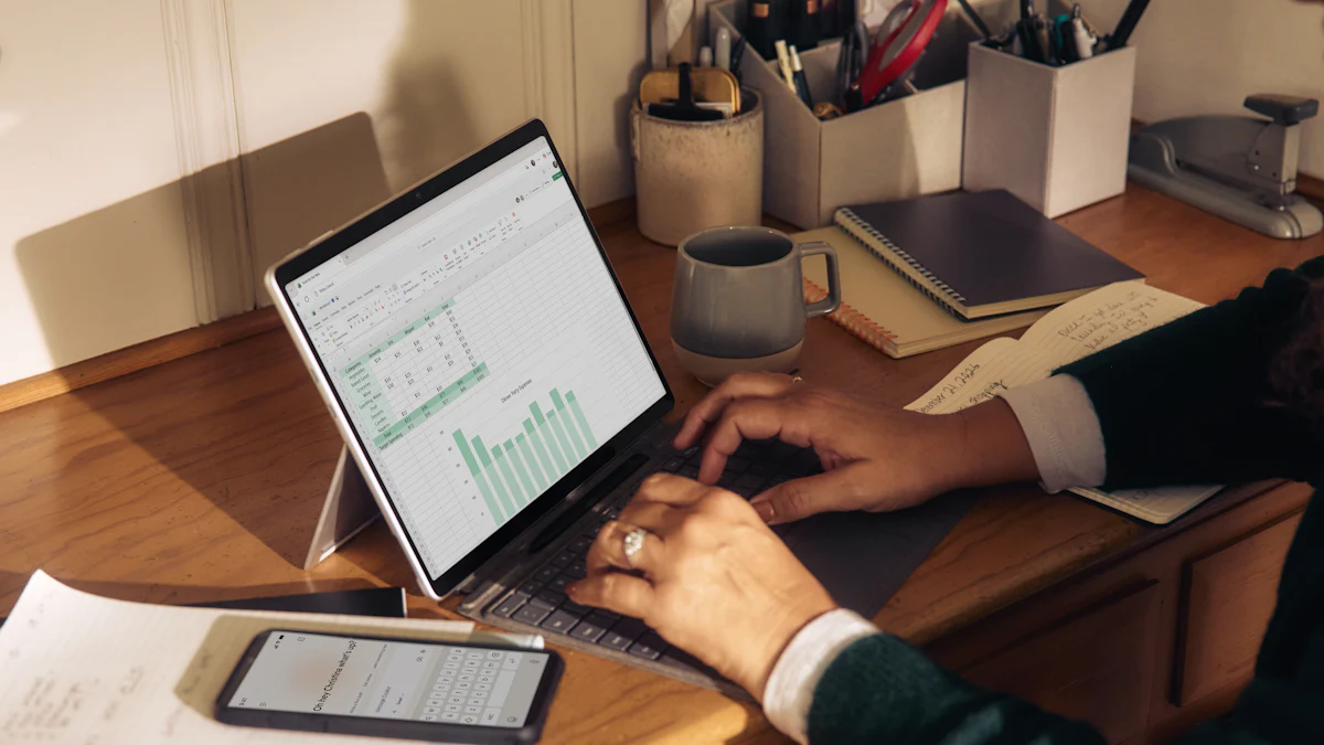 A person working on a laptop showing a spreadsheet beside a phone and notes, representing credit monitoring while a timeshare cancellation case is open